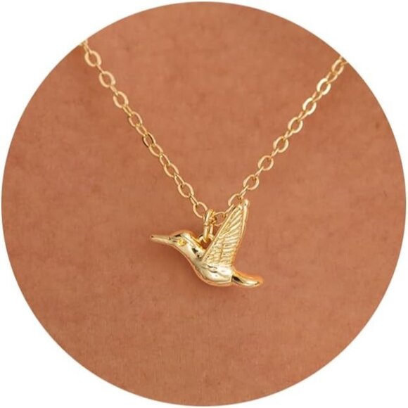 ⚡14k Gold Plated Women Hummingbird Pendant Necklace Elegant Bird Charm Jewelry - Picture 1 of 8